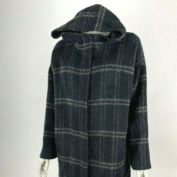 Eileen Fisher Chash Alpaca Blend Hooded Coat Lined Pockets Plaid Women XL NWT - Picture 7 of 16
